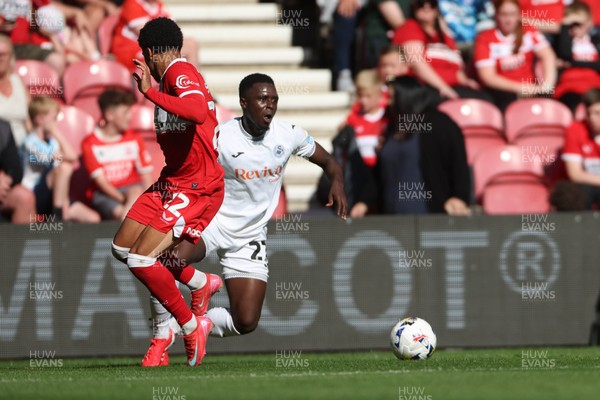 090825 - Middlesbrough v Swansea City - Sky Bet Championship - Swansea City's Zeidane Inoussa in action with Middlesbrough's Samuel Silvera