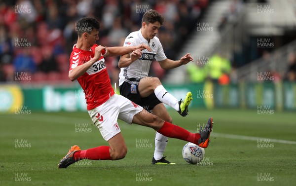 220918 - Middlesbrough v Swansea City - SkyBet Championship - Daniel Ayala of Middlesbrough and Daniel James of Swansea City