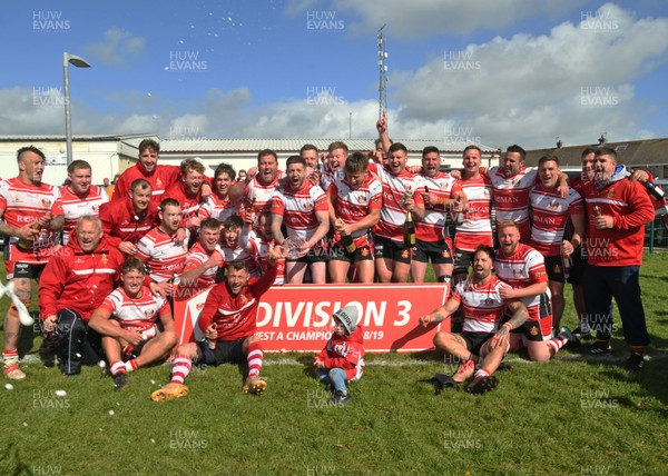 270419 - Milford Haven v Pembroke Dock Quins - Division 3 West League A -   Milford Haven players celebrate with the cup