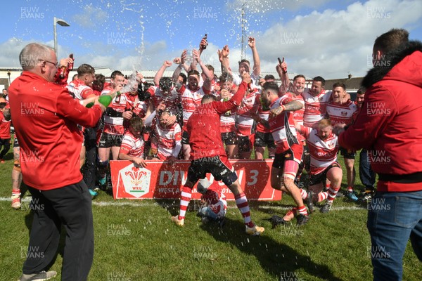 270419 - Milford Haven v Pembroke Dock Quins - Division 3 West League A -   Milford Haven players celebrate with the cup