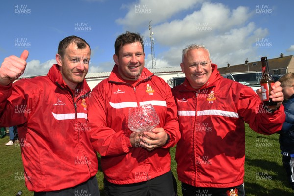 270419 - Milford Haven v Pembroke Dock Quins - Division 3 West League A -   Milford Haven coaches celebrate with the cup