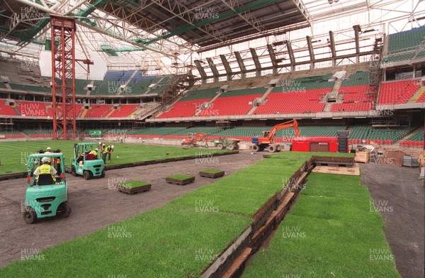 Library Pic - Millennium Stadium Construction  The first of the turf is put into The Millennium Stadium on 5th June 1999.  