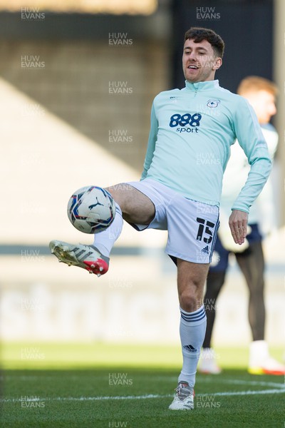 120222 - Millwall v Cardiff City - Sky Bet Championship - Ryan Wintle of Cardiff City warms up