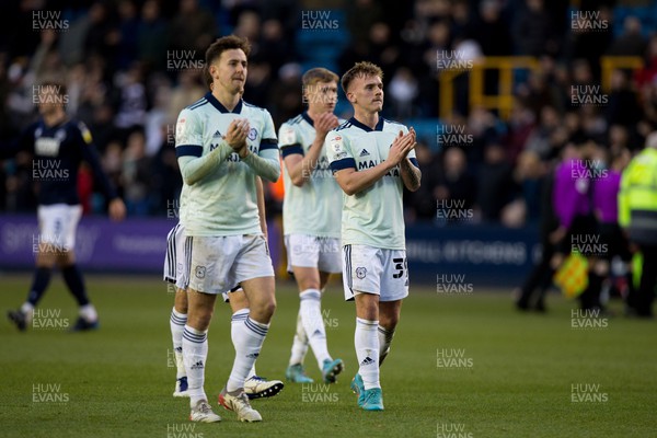120222 - Millwall v Cardiff City - Sky Bet Championship - Isaak Davies of Cardiff City applauds the fans
