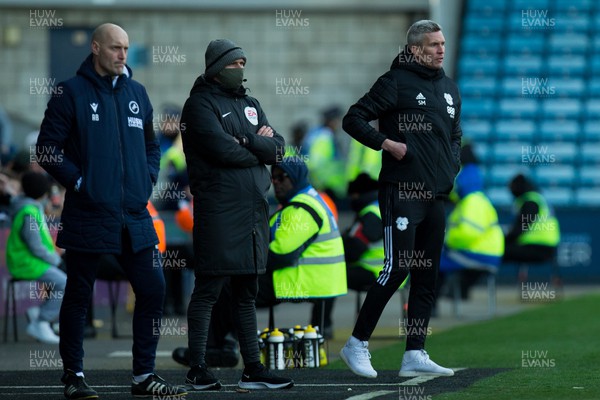 120222 - Millwall v Cardiff City - Sky Bet Championship - Manager Steve Morison of Cardiff City (right) looks on