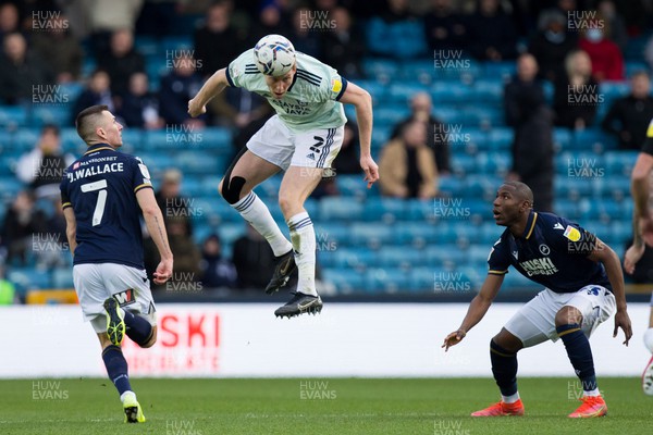 120222 - Millwall v Cardiff City - Sky Bet Championship - Mark McGuinness of Cardiff City heads the ball