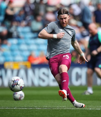 130424 - Millwall v Cardiff City - Sky Bet Championship - Josh Bowler of Cardiff City warms up before kick-off