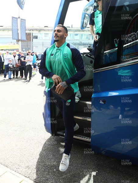 130424 - Millwall v Cardiff City - Sky Bet Championship - Karlan Grant of Cardiff City arrives ahead of kick-off