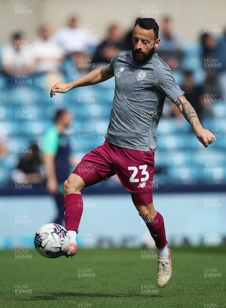 130424 - Millwall v Cardiff City - Sky Bet Championship - Manolis Siopis of Cardiff City warms up before kick-off