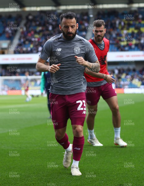 130424 - Millwall v Cardiff City - Sky Bet Championship - Manolis Siopis of Cardiff City warms up before kick-off