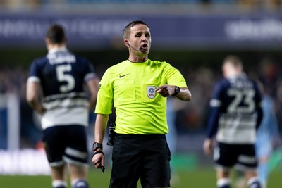 210125 - Millwall v Cardiff City - Sky Bet Championship - Match referee Andy Davies gestures