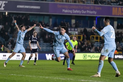 210125 - Millwall v Cardiff City - Sky Bet Championship - Yousef Salech of Cardiff City celebrates after scoring his side’s second goal to make it 2 - 2