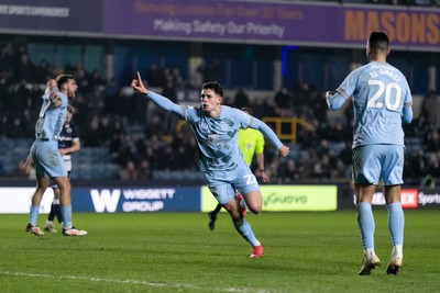 210125 - Millwall v Cardiff City - Sky Bet Championship - Yousef Salech of Cardiff City celebrates after scoring his side’s second goal to make it 2 - 2