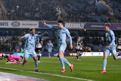 210125 - Millwall v Cardiff City - Sky Bet Championship - Yousef Salech of Cardiff City celebrates after scoring his side’s second goal to make it 2 - 2