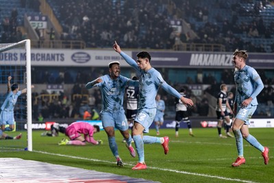 210125 - Millwall v Cardiff City - Sky Bet Championship - Yousef Salech of Cardiff City celebrates after scoring his side’s second goal to make it 2 - 2