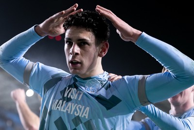 210125 - Millwall v Cardiff City - Sky Bet Championship - Yousef Salech of Cardiff City celebrates after scoring his side’s second goal to make it 2 - 2