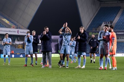 210125 - Millwall v Cardiff City - Sky Bet Championship - Players of Cardiff City applaud the fans after the final whistle