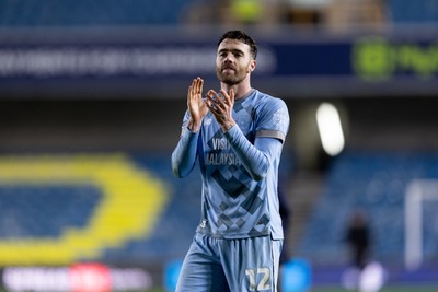 210125 - Millwall v Cardiff City - Sky Bet Championship - Calum Chambers of Cardiff City applauds the fans after the final whistle