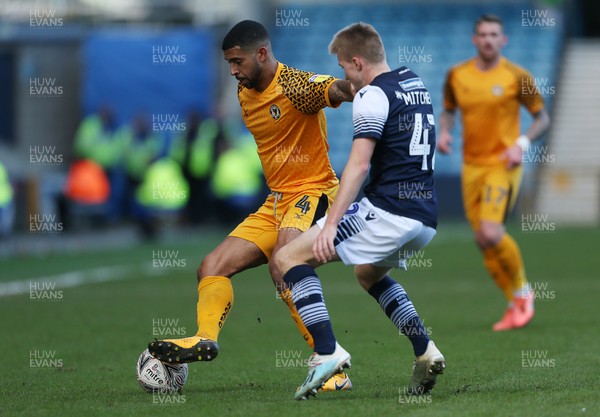 040120 - Millwall v Newport County - FA Cup Round 3 - Joss Labadie of Newport County is challenged by Billy Mitchell of Millwall