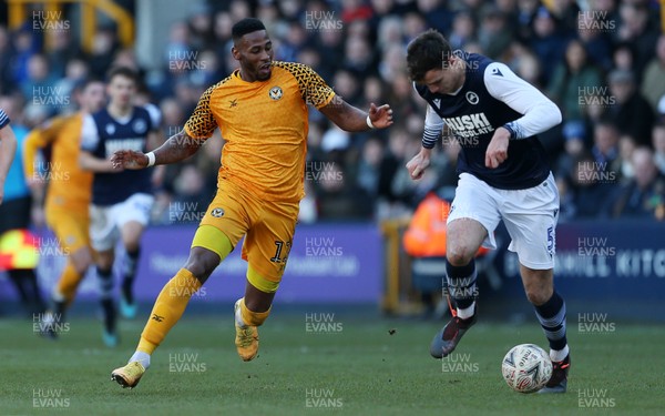 040120 - Millwall v Newport County - FA Cup Round 3 - Jamille Matt of Newport County is tackled by Jake Cooper of Millwall