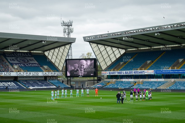 100421 - Millwall v Swansea City - Sky Bet Championship - Players and officials observe a 2 minute silence in memory of HRH Prince Philip, the Duke of Edinburgh