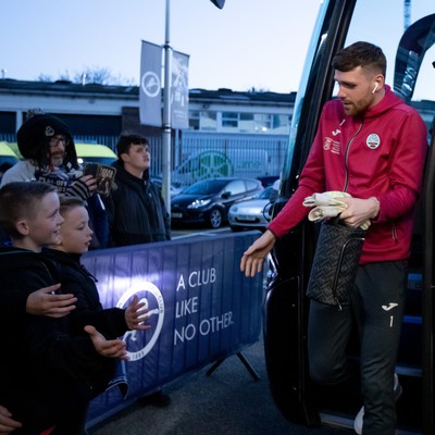 140323 - Millwall v Swansea City - Sky Bet Championship - Swansea City squad arrives at The Den