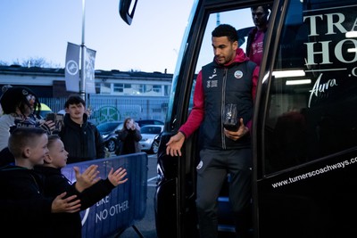 140323 - Millwall v Swansea City - Sky Bet Championship - Swansea City squad arrives at The Den