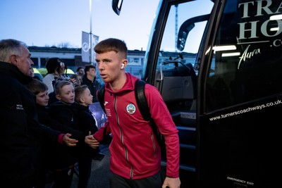 140323 - Millwall v Swansea City - Sky Bet Championship - Swansea City squad arrives at The Den