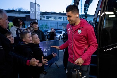 140323 - Millwall v Swansea City - Sky Bet Championship - Swansea City squad arrives at The Den