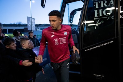 140323 - Millwall v Swansea City - Sky Bet Championship - Nathan Wood of Swansea City arrives at The Den