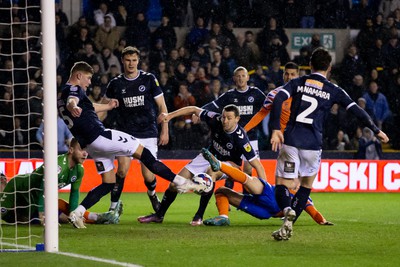 140323 - Millwall v Swansea City - Sky Bet Championship - Charlie Cresswell of Millwall battles for the ball