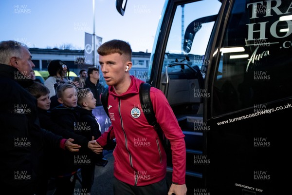 140323 - Millwall v Swansea City - Sky Bet Championship - Swansea City squad arrives at The Den