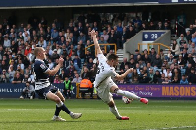 260425 - Millwall v Swansea City - Sky Bet Championship - Zan Vipotnik of Swansea attempts a spectacular volley
