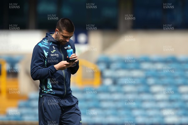 260425 - Millwall v Swansea City - Sky Bet Championship - Zan Vipotnik of Swansea on arrival