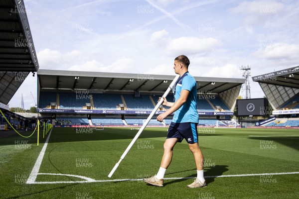 300923 - Millwall v Swansea City - Sky Bet Championship - Ground Staff places a corner flag ahead of the match
