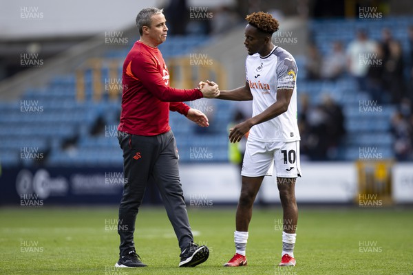 300923 - Millwall v Swansea City - Sky Bet Championship - Swansea City manager Michael Duff with Jamal Lowe of Swansea City at full time