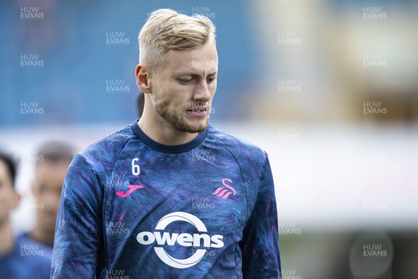 300923 - Millwall v Swansea City - Sky Bet Championship - Harry Darling of Swansea City during the warm up