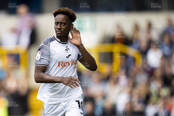 300923 - Millwall v Swansea City - Sky Bet Championship - Jamal Lowe of Swansea City celebrates scoring his sides first goal from the penalty spot