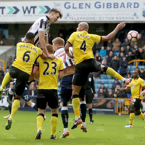 290117 - Millwal FC vs Watford FC -  Emirates vFA Cup 4th Round - Jake Cooper of Millwall goes close with a towering header