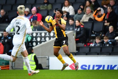 140226 - Milton Keynes Dons v Newport County - Sky Bet League 2 - Bobby Kamwa of Newport County 