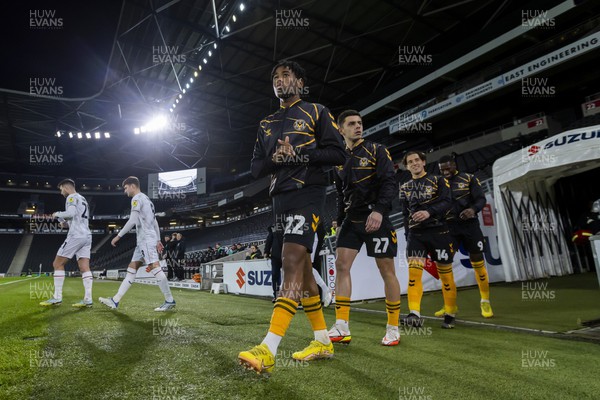 221122 - Milton Keynes Dons v Newport County - Papa Johns Trophy -  Nathan Moriah-Welsh of Newport County enters the field before todays match against MK Dons 