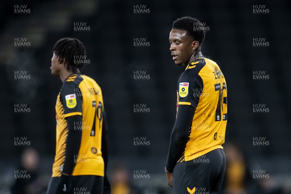221122 - Milton Keynes Dons v Newport County - Papa Johns Trophy -  Chanka Zimba of Newport County dejected after his sides defeat against the MK Dons 