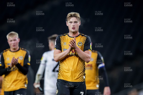 221122 - Milton Keynes Dons v Newport County - Papa Johns Trophy -  Declan Drysdale of Newport County applauds the fans after his sides defeat to the MK Dons in the Papa Johns Trophy