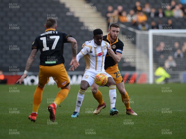 230219 MK Dons v Newport County - Sky Bet League 2 -   Dons Kieran Agard causes problems for the Newport defence