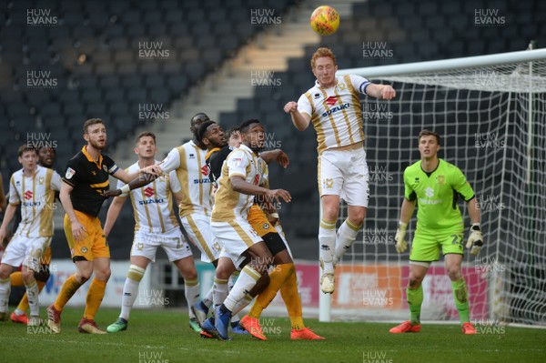 230219 - MK Dons v Newport County - Sky Bet League 2-   Dean Lewington clears his lines for MK Dons