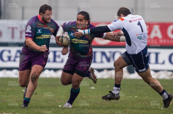 081212 Mogliano v Dragons - Amlin Challenge Cup - Dragons' Anitelea Tuilagi hands off Mogliano's Andrea Ceccato 