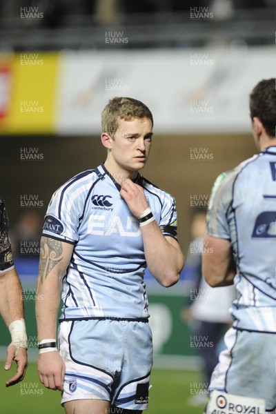 151212 Montpellier v Cardiff Blues - Heineken Cup - Blues' Owen Williams shows signs of dejection after the final whistle 