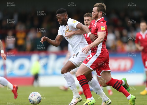 040519 - Morecambe v Newport County, Sky Bet League 2 - Jamille Matt of Newport County takes on Ritchie Sutton of Morecambe