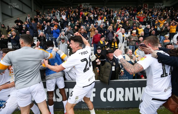 040519 - Morecambe v Newport County, Sky Bet League 2 - Newport County players celebrate with fans after taking the final Division 2 Play Off place