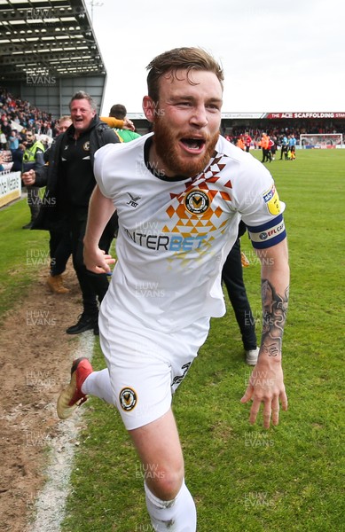 040519 - Morecambe v Newport County, Sky Bet League 2 - Mark O'Brien of Newport County celebrates after taking the final Division 2 Play Off place